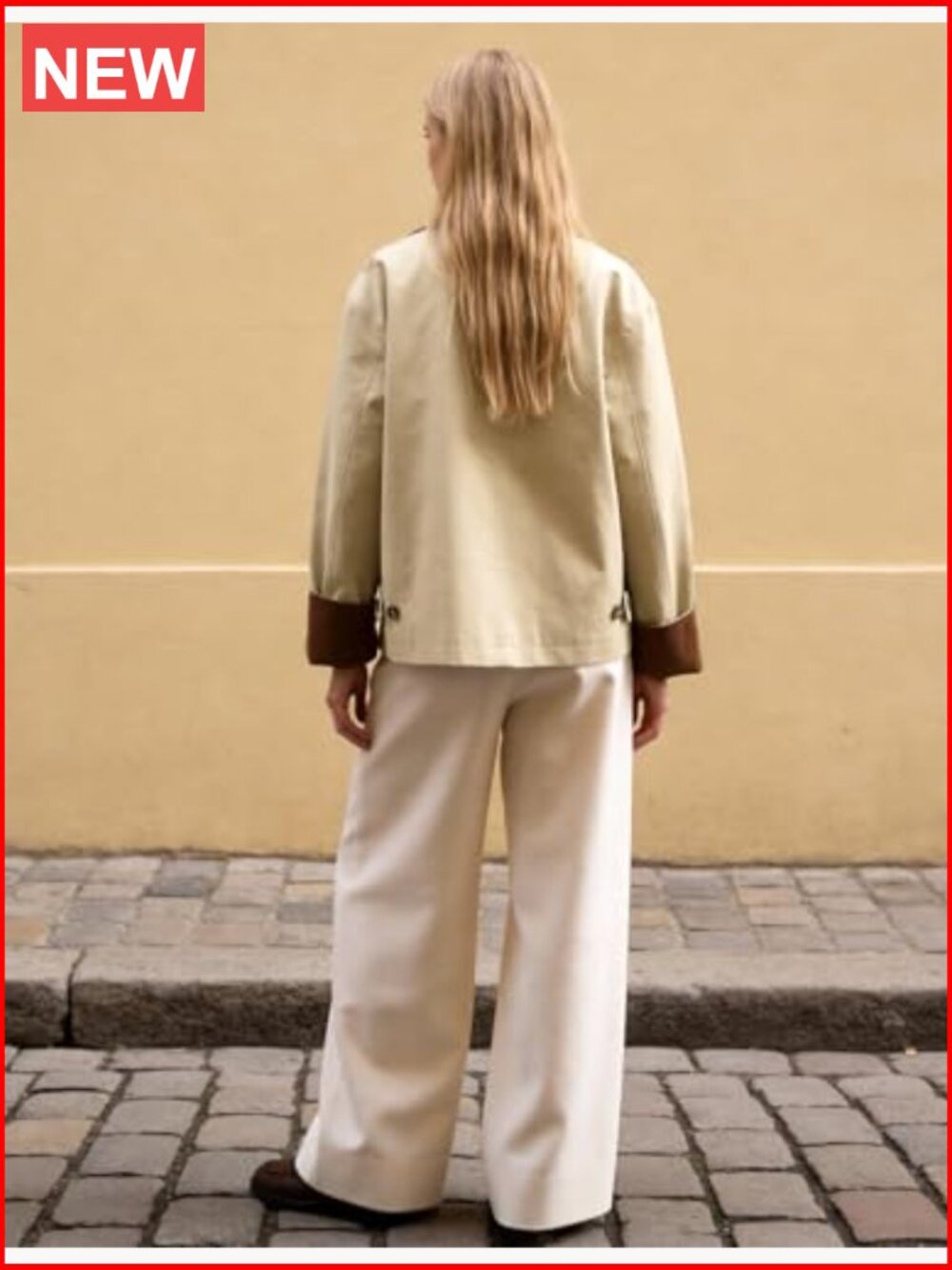 Cropped Trench Coat with Contrast Collar and Corduroy Splicing, Lightweight - Picture 3 of 7